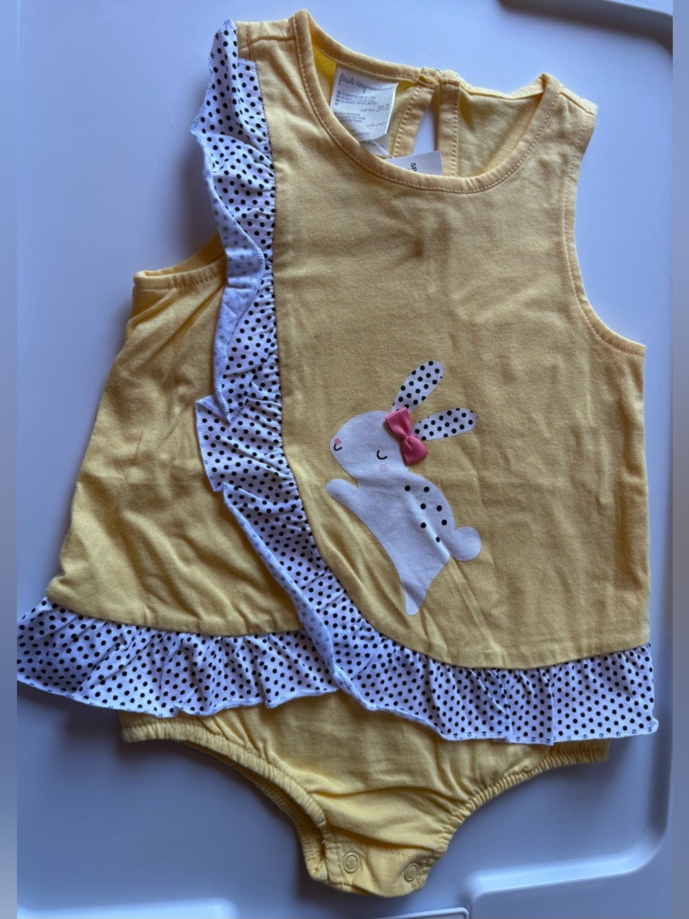 First Impressions Yellow Bunny Ruffle One-Piece Bodysuit